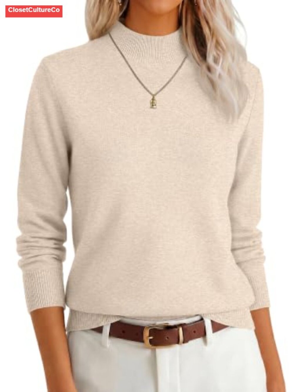 Mock Neck Pullover Sweater Long Sleeve Ribbed Trim Regular Fit